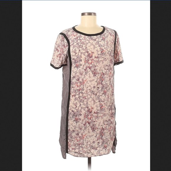Club Monaco Lilac Floral Silk Dress w Corral Blush Black and Grey details sz 4 - Picture 2 of 3